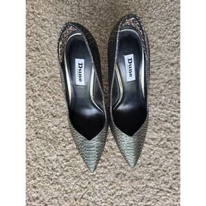 Dune London Black Reptile 4.25" Sweetheart Topline Heels